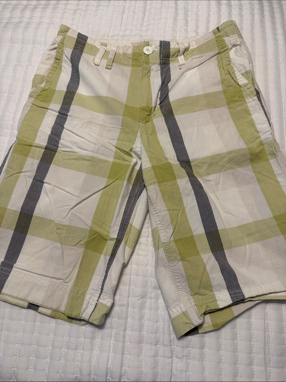 urban pipeline Plaid Flat-Front Shorts in Light Green/lime and Gray
